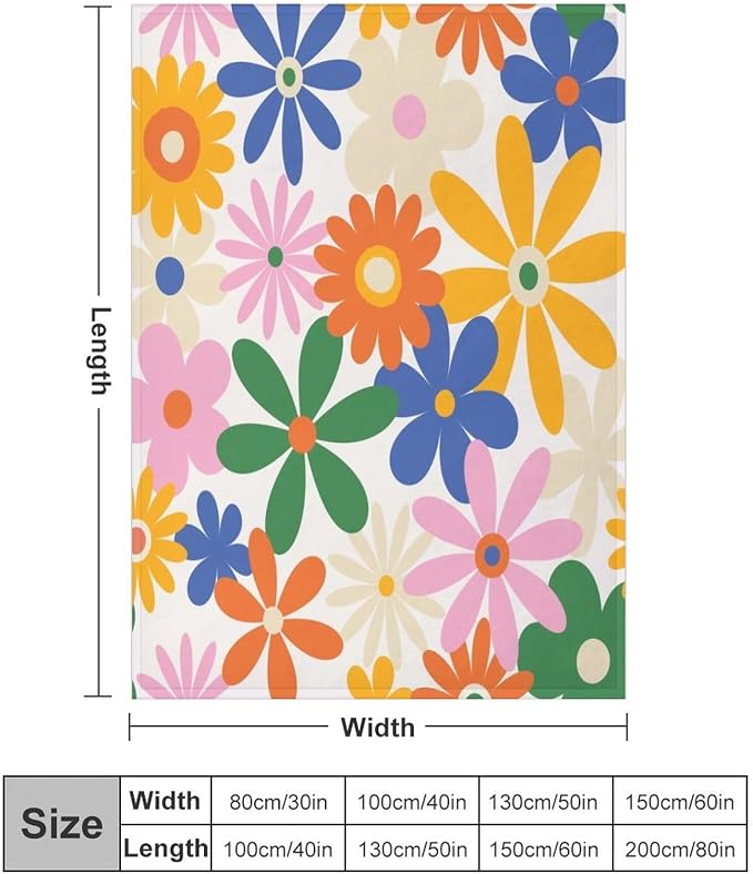 70s Retro Flower Throw Blanket, 60s Vintage Groovy Daisy Flowers Boho Hippie - Image 2