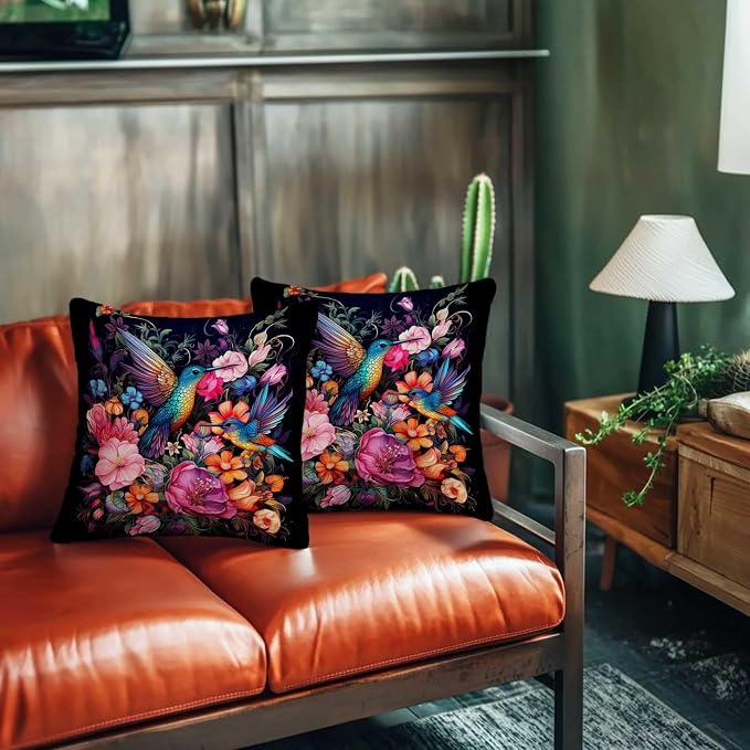 Hummingbird Throw Pillow Covers 18x18 Set of 2 | Reversible Decorative Cushion - Image 5