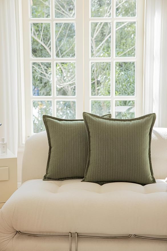 Set of 2 Cozy Striped Herringbone Flange Throw Pillow Covers, Aesthetic - Image 3