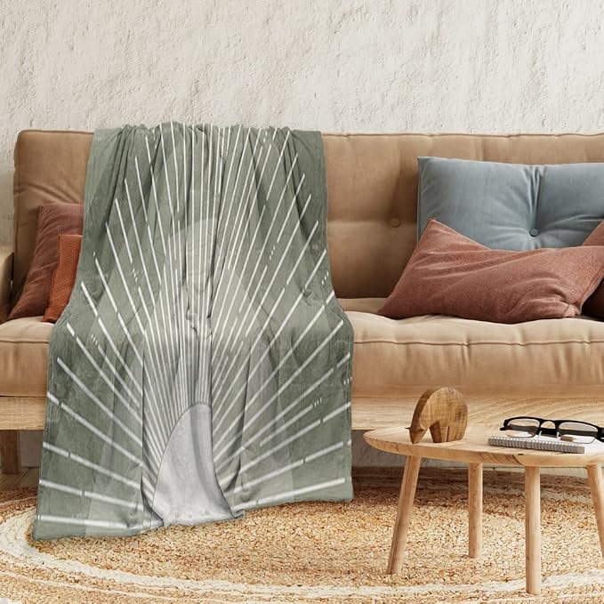 Boho Moss Green Sunrise Mid Century Throws Blankets Modern Abstract Decorative - Image 3