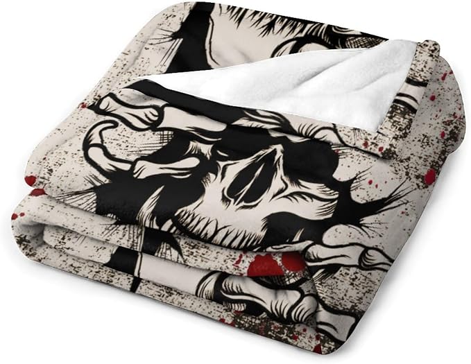 Horror Skull Throw Blanket, Halloween Day of The Dead Vintage Gothic Scary - Image 3