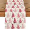 Artoid Mode Xmas Trees Snowflake Christmas Table Runner, Seasonal Winter Pink by ArtoidMode