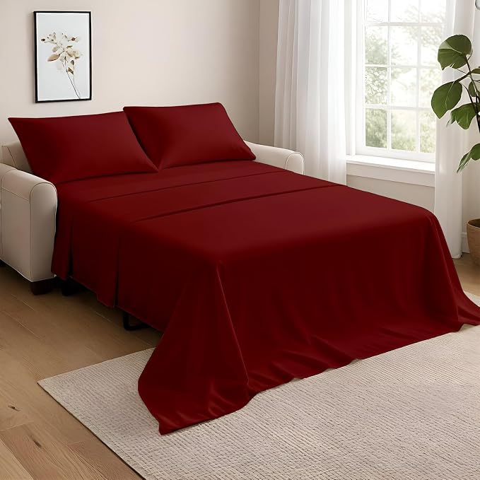 NON Sticky cotton Queen Size Sleeper Sofa Sheets, 4 Piece Egyptian Cotton Bed by Non-StickyCotton