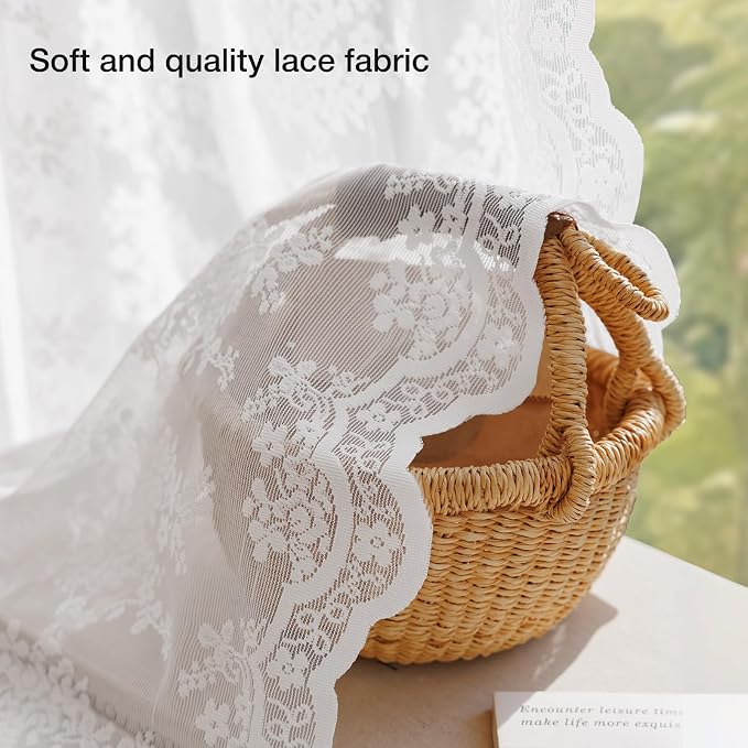 Anmao Vintage Lace Curtains 54 Inches Long 2 Panels Set, Romantic Elegant Light - Image 4