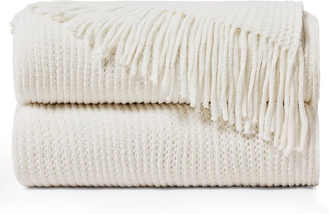 inhand Throw Blanket for Couch Bed, Chunky Chenille Woven Soft Blankets by inhand