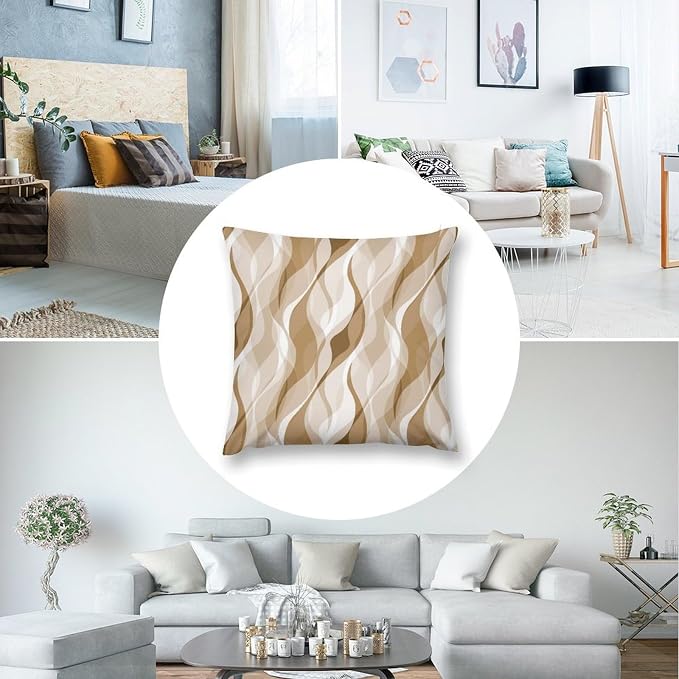 Cream Throw Pillow Covers Modern Abstract Cream and Grey Striped Decorations - Image 6