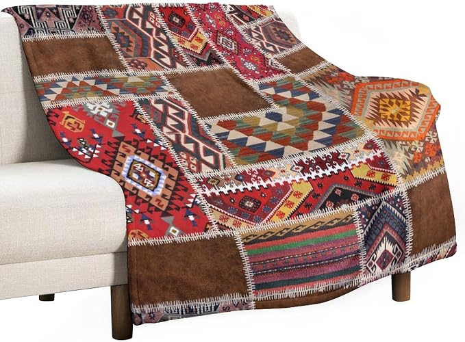 Southwest Aztec Throw Blanket, Native Bohemian Retro Patchwork Traditional by JanJCurt