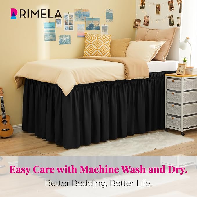 RIMELA Black Bed Skirt Twin 32 Inch Drop Silky Luxurious Fabric, Wrinkle and - Image 2