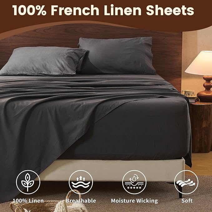 100% Linen Sheet Set Queen Size Extra Deep Pocket Fits 18-24 Inch Mattress - Image 4