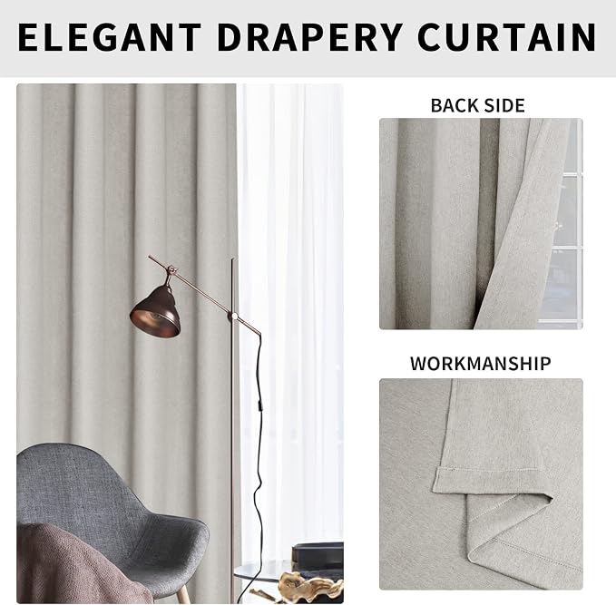 Easy-Going Linen Look Blackout Curtain 42x63 Inch Window Curtain Drapes - Image 4