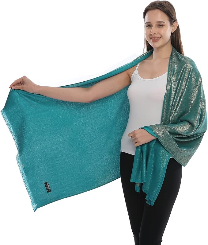 LMVERNA Women's Sparkling Metallic Soft Pashmina Shawls and Wraps Scarf in - Image 2