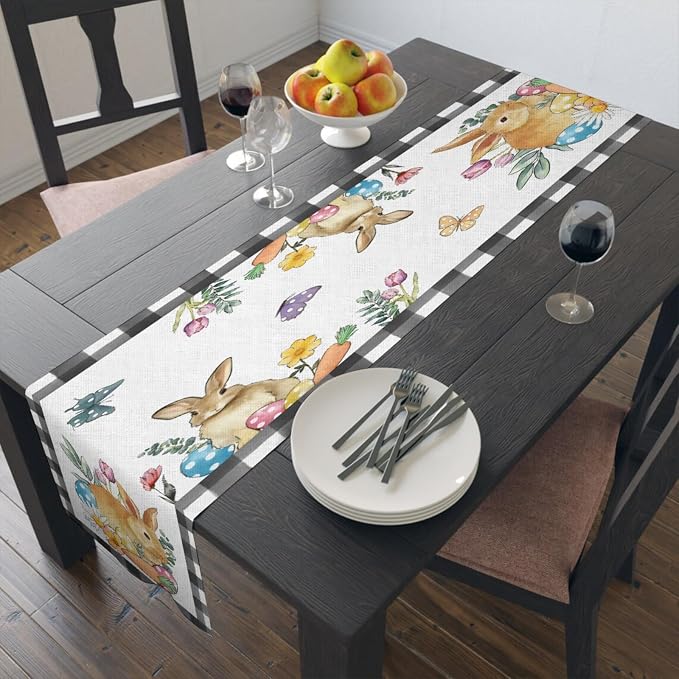 Easter Bunnies Table Runner, Easter Eggs Linen Farmhouse Table Runners - Image 6