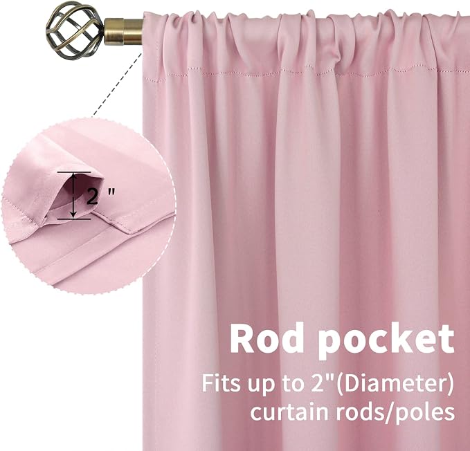 BGment Baby Pink Blackout Curtains 40 Inch Length - Image 3