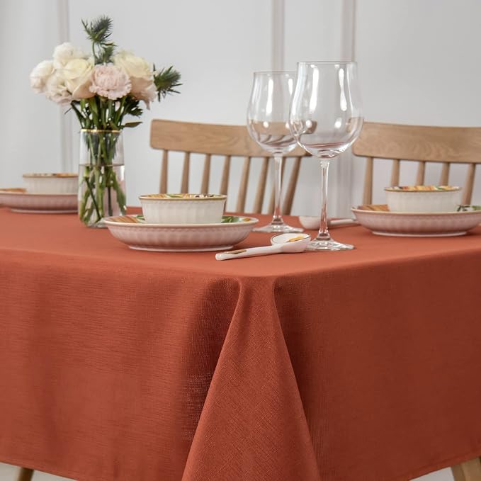 maxmill Rectangle Slubby Textured Tablecloth Waterproof Spillproof Wrinkle Free - Image 2