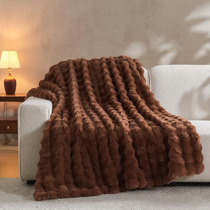Lotus Karen Faux Fur Throw Blanket Dark Coffee - Image 5