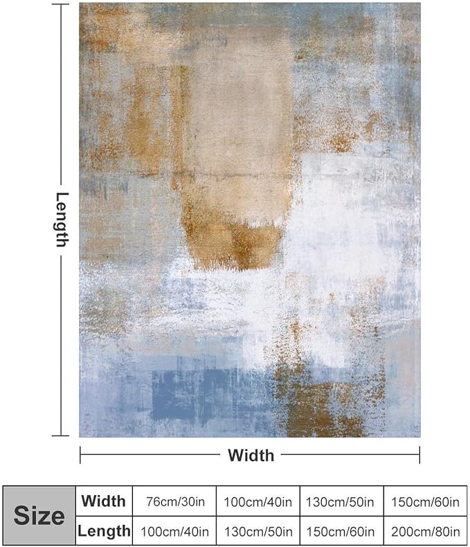 Abstract Gradient Blanket, Modern Fashion Art Blue Brown Painting Strokes - Image 2