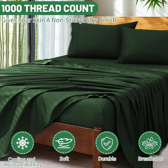 Extra Deep Pocket Queen Sheets 18-24 Inch 100% Egyptian Cotton 1000 Thread - Image 3