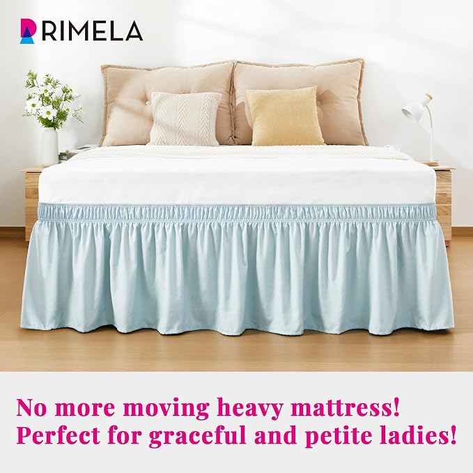 RIMELA Grayish Blue Bed Skirt Queen Size 15 Inch Drop, Wrap Around Elastic - Image 4