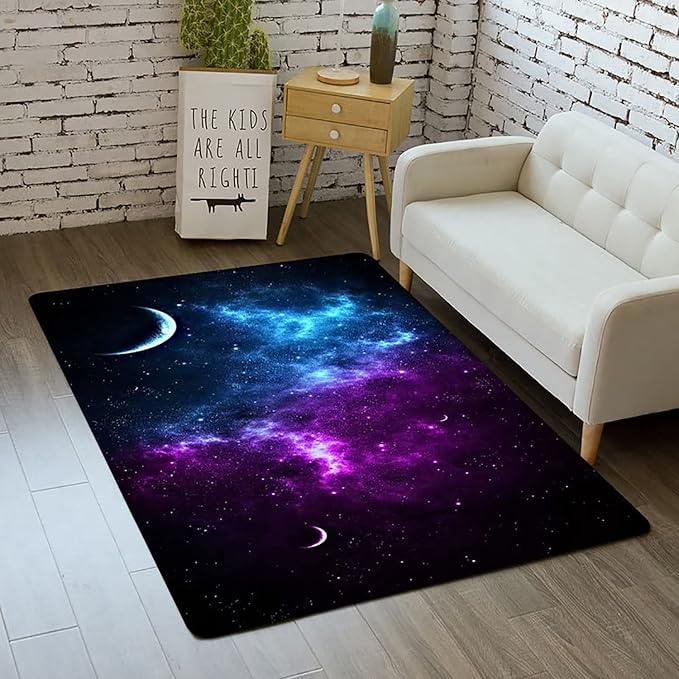 Outer Space Galaxy Area Rug for Boys Room 4x5 ft Soft Non-Slip Solar System 3D by Home