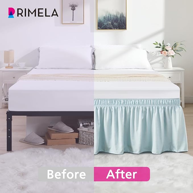 RIMELA Grayish Blue Bed Skirt Queen Size 15 Inch Drop, Wrap Around Elastic - Image 6