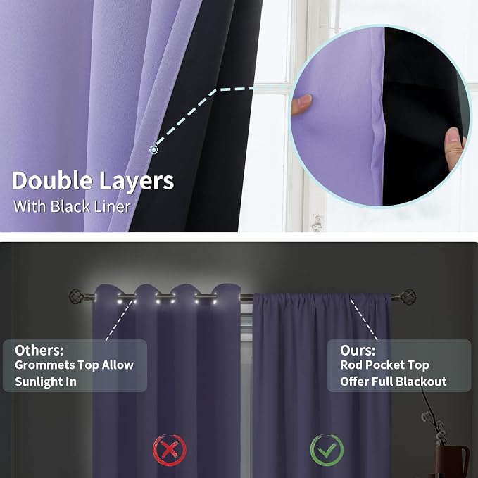 BGment Purple 100% Blackout Curtains - Image 6