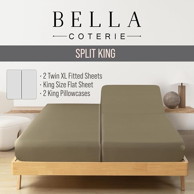 Bella Coterie Luxury Bamboo Viscose Split King Size Sheet Set | 2 Fitted Sheets - Image 2