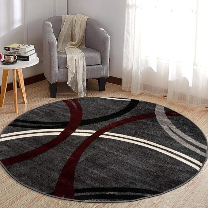 Rugshop Modern Wavy Circles Design Non-Shedding Round Rug, Carpet by Rugshop