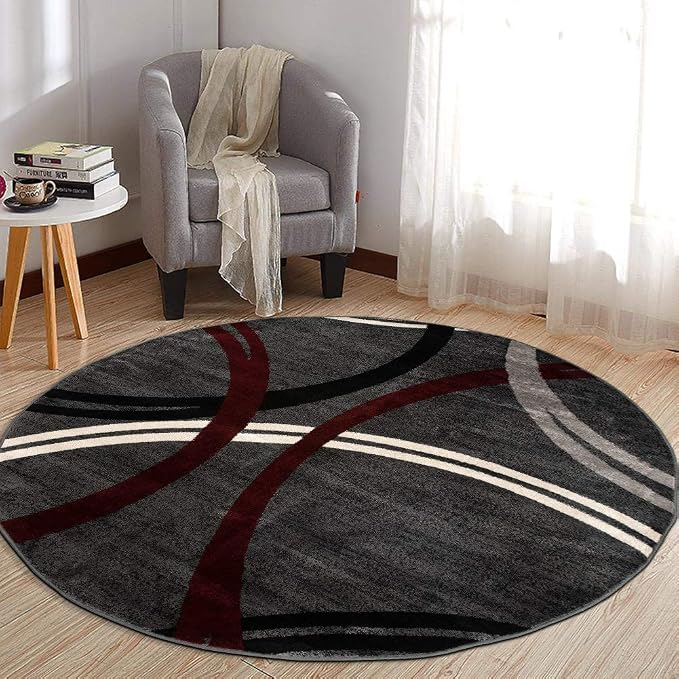 Rugshop Modern Wavy Circles Design Non-Shedding Round Rug, Carpet by Rugshop