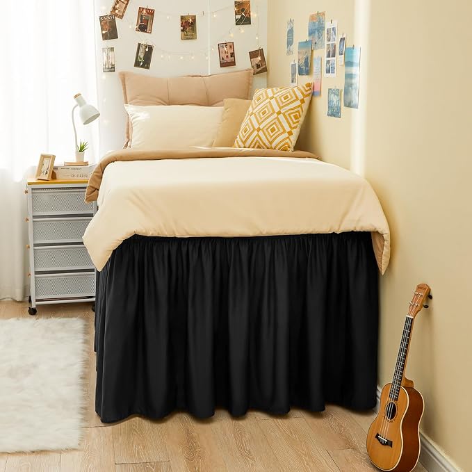 RIMELA Black Bed Skirt Twin 32 Inch Drop Silky Luxurious Fabric, Wrinkle and - Image 9