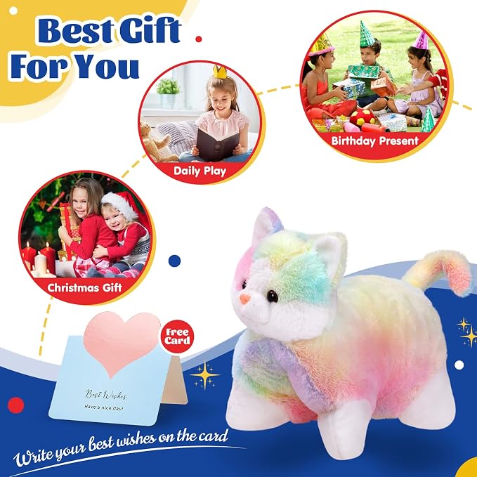 Glow Guards 16" Rainbow Cat Plush Pillow, Cute Kitty Stuffed Animal Soft Lovely - Image 6