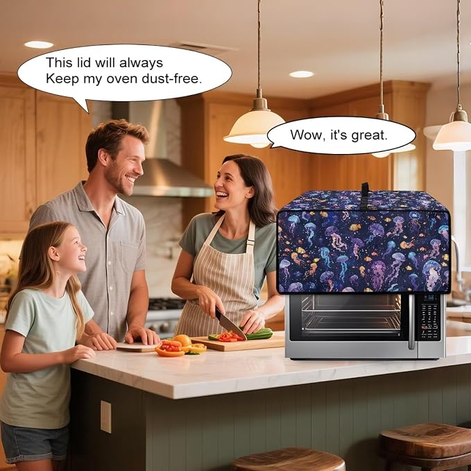 Jellyfish Clownfish Bubble Print Microwave Oven Cover Dust-Proof Fabric Toaster - Image 4