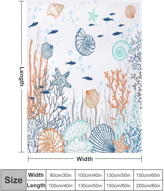 Nautical Coastal Blanket, Starfish Seashell Coral Beach Themed Drapes Ocean - Image 2