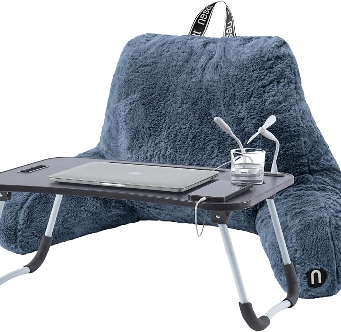 Nestl Fur Reading Pillow with Laptop Lap Desk, Stylish Back Pillow by Nestl