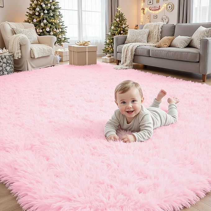 4x6 Area Rugs for Living Room Rug: Soft Fluffy Shag Light Pink Rugs for Bedroom - Image 8