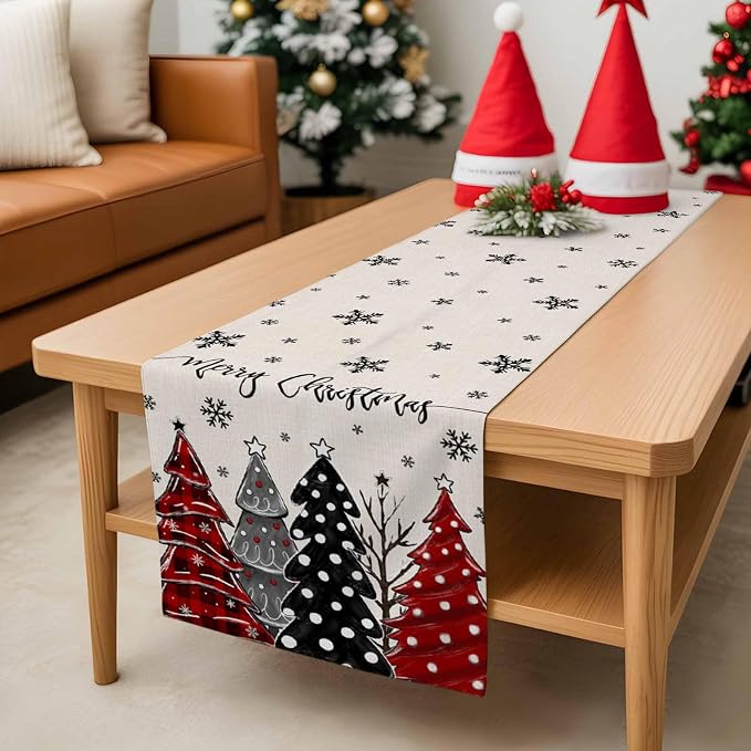 Christmas Tree Table Runner, 13x120 Inch, Merry Christmas Linen Table Runners - Image 8