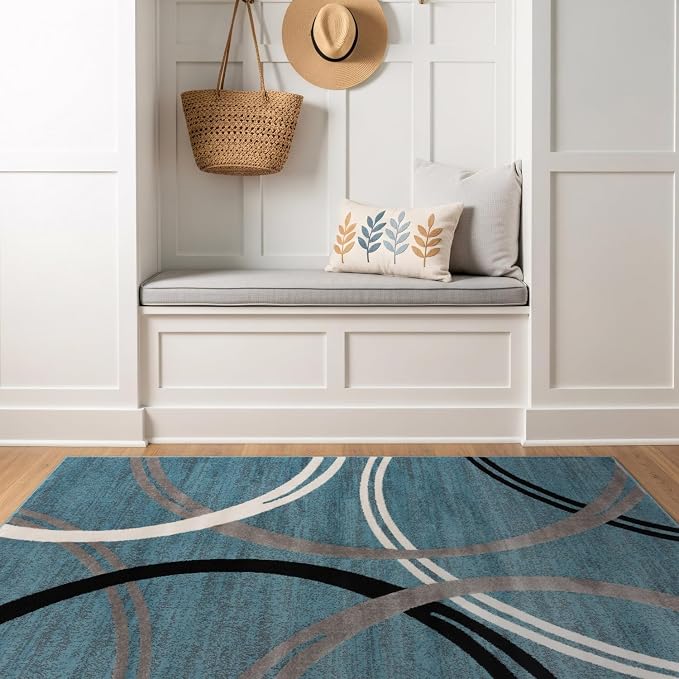 Rugshop Modern Wavy Circles Design Area Rug, Fade-Resistant Carpet - Image 8