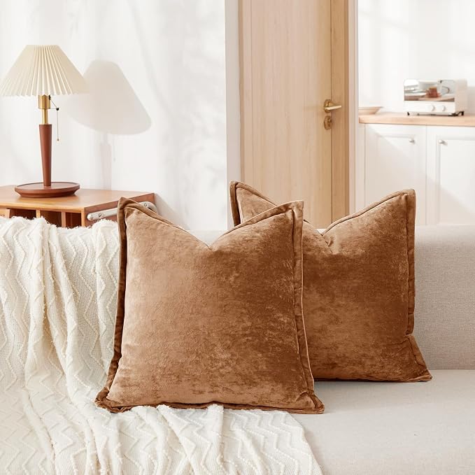 Luxurious Velvet Euro Shams Decorative Throw Pillow Covers 26x26 Set of 2 Solid by COCOPLOCEUS