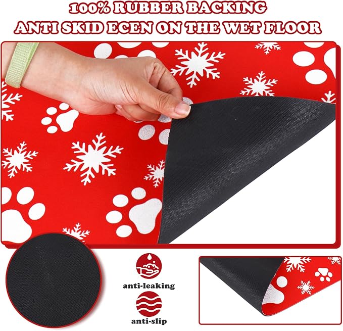 Christmas Pet Mat Red White Snowflake Dog Claw Mat Absorbent Dog Bowl Mats - Image 4