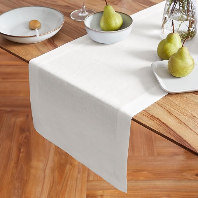 Solino Home 100% Pure Linen White Table Runner 108 Inches Long - Image 2