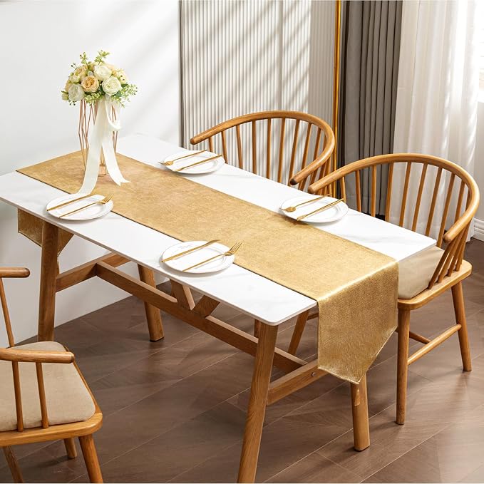 BALCONY & FALCON Gold Table Runner Lustrous Linen 14"x71" Water Resistant - Image 4
