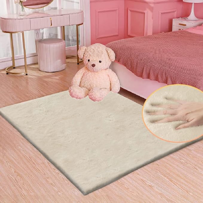 Light Brown Beige Plush Washable Fluffy Area Rugs by ORINOVA