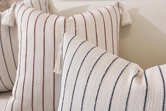 Boho Lumbar Pillow Covers 14x36 Inch Long, Textured Linen Striped Cushion Covers - Image 7