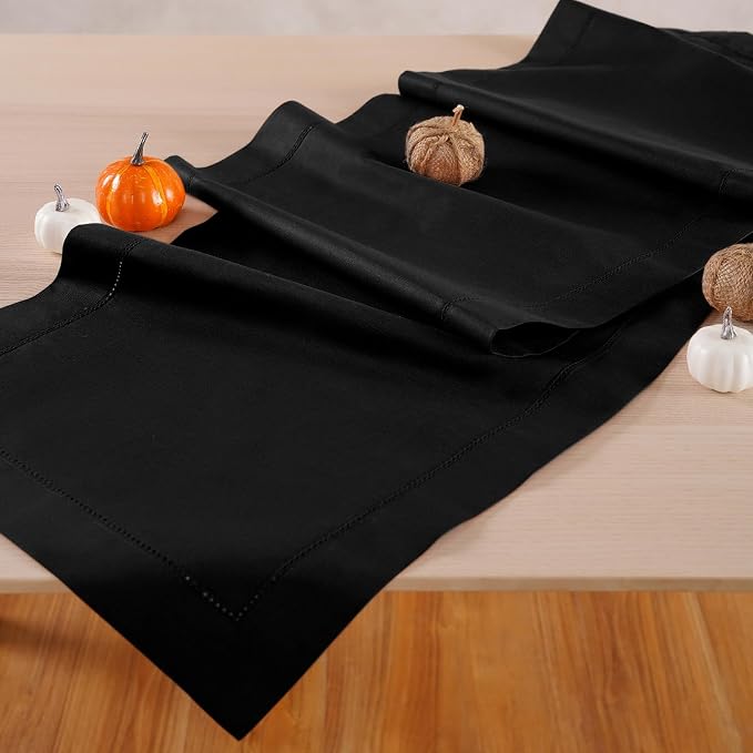 Home Ekaa Black Table Runner 36 Inch – Cotton Linen Hemstitch Farmhouse & - Image 2