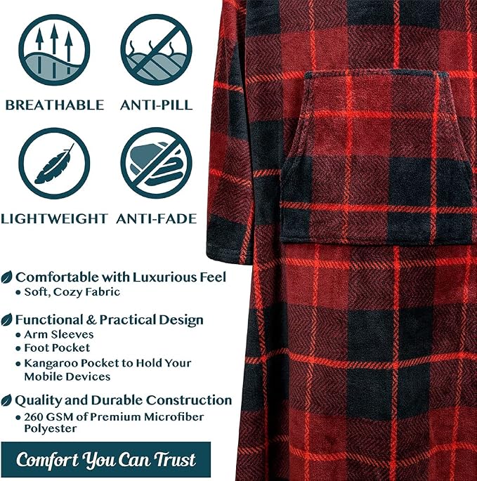 PAVILIA Fleece Blanket with Sleeves, Foot Pockets - Image 4
