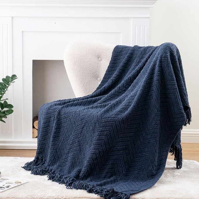 BATTILO HOME Navy Blue Throw Blanket - Image 3