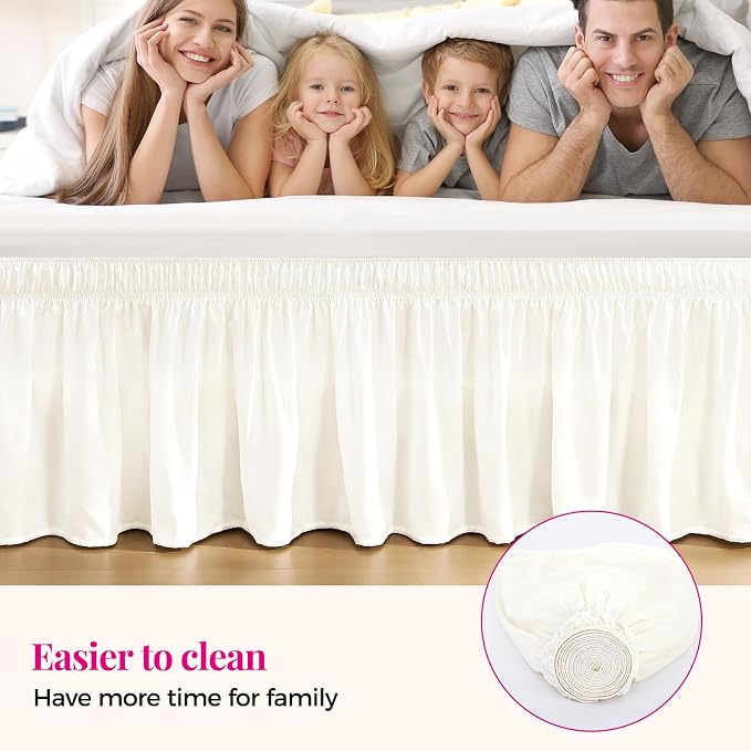 RIMELA Cream White Bed Skirt Queen Size 18 Inch Drop, Wrap Around Elastic - Image 4
