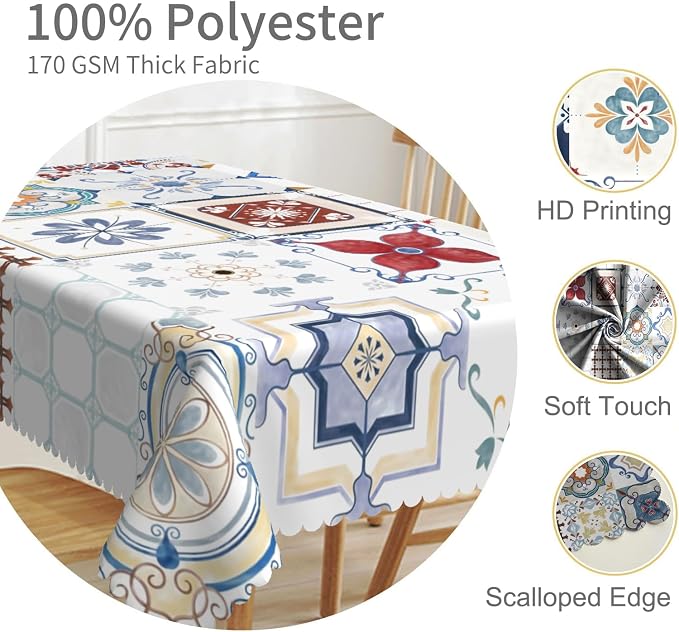 70x120inches Retro Moroccan Tablecloth Oriental Eastern Pattern Ornament Tiles - Image 3
