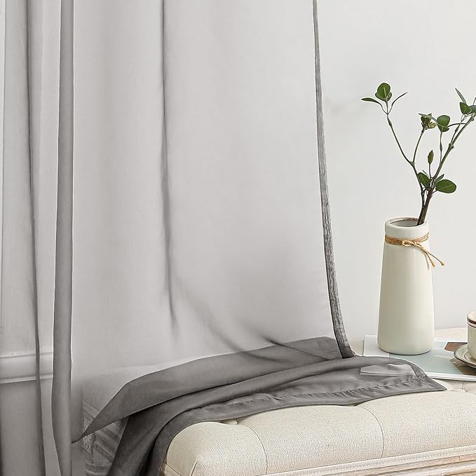 MIULEE Grey Sheer Curtains 84 Inches Long 2 Panels, Light Filtering Voile Drapes - Image 4
