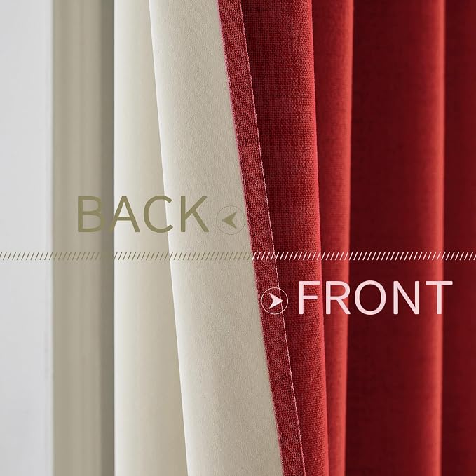 MIULEE Linen Curtains for Bedroom 100% Blackout Thermal Insulated Red Grommet - Image 6
