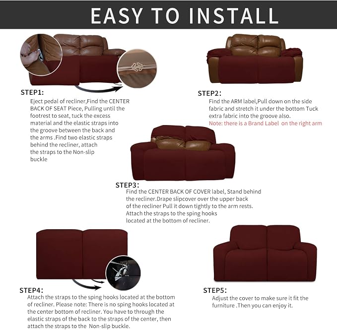 Easy-Going 6 Pieces Recliner Loveseat Stretch Sofa Slipcover Sofa Cover - Image 4